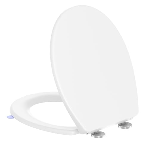 YEAUPE PRO Abattant de toilette à fermeture amortie – Siège de toilette universel blanc en forme de O avec lève-couvercle violet, libération rapide pour un nettoyage facile, siège de toilette avec