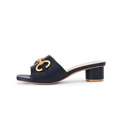 Image of Coutgo Womens Heeled Slides Sandals Square Open Toe Slip on Comfortable Kitten Block Low Heel Metal Chain Dressy Shoes