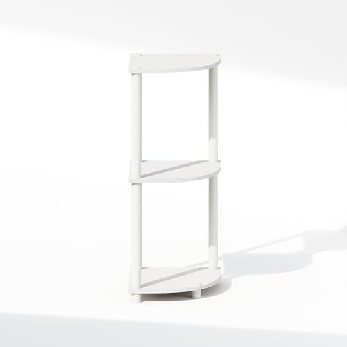 Image of Furinno Turn-N-Tube Corner Shelf, 3-Tier Corner Bookshelf, White | Display Storage Shelves with Open Shelves, for Organization and Storage, Living Room, Home Office, Garage