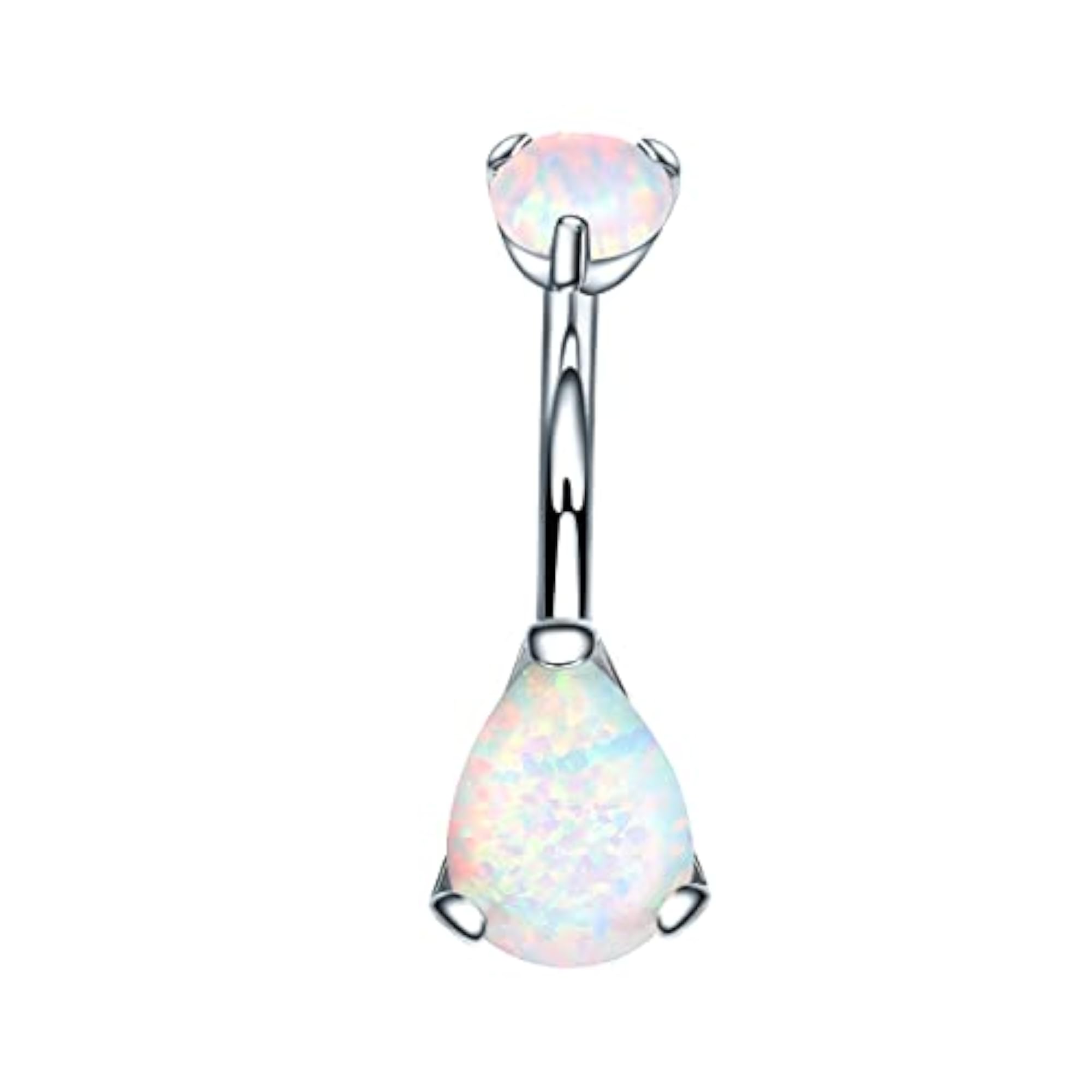 Drop Shaped Belly Button Ring with Cubic Zircon Opal, 14G Titanium