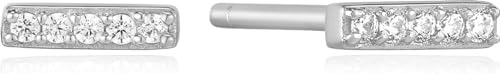 ANIA HAIE Damen Ohrstecker GLAM ROCK aus 925 Sterling Silber, besetzt mit 2 Zirkonia, Größe 6,4 x 1,5 mm, inkl. Geschenkverpackung