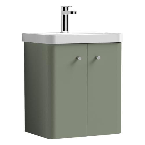 Image of Balterley Wall Hung Vanity Unit with Basin, 2 Door Soft Close with Rectangular Sink, Wall Mounted Bathroom Storage Cabinet, Bathroom Sink Cabinet, Vanity with Basin - 505 x 355 x 589mm (Dark Grey)