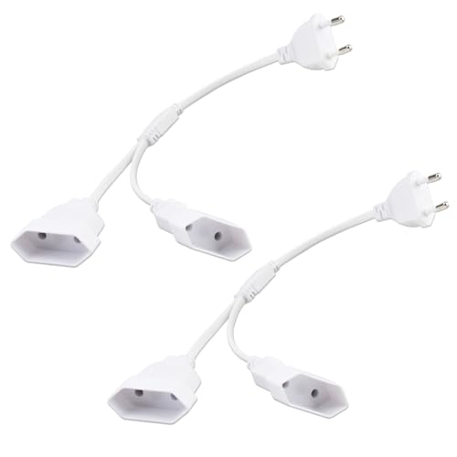 CYIOU 2 Stücke Verlängerungskabel Flachstecker Doppelstecker 0,3M Kurzes Stromkabel Verlängerung 2 in 1 Eurostecker Verlängerung Euro Netzkabel 2,5A/250V für TV PC Monitor Computer