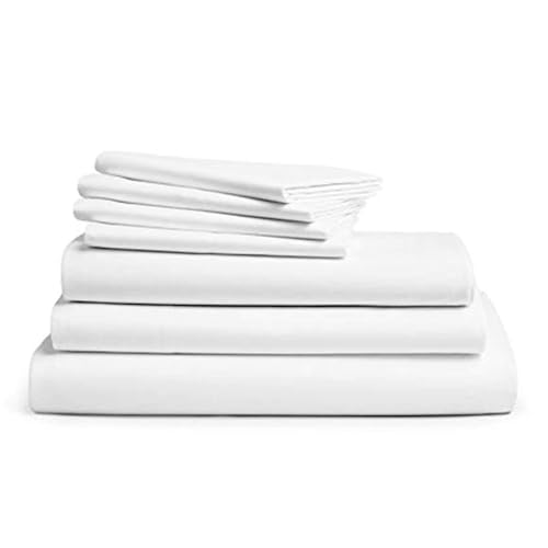 Brooklinen Luxury Sateen Sheet Set - 7 Piece 100% Cotton Bed Sheets - 1 Fitted & 1 Flat Sheet, 4 Pillowcases, 1 Duvet Cover, Soft Sateen Sheets for Ultimate Comfort California King - White