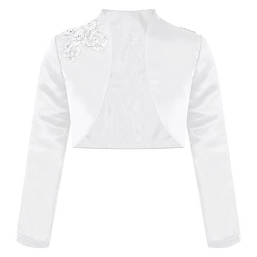 Loyan Kids Girls Long Sleeve Bolero Shrug Cardigan Satin Jacket Coat Wedding Party Flower Girl Dress Cover Up