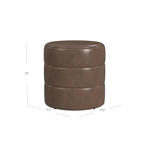 Image of HomePop 18 inch Round Ottoman - Brown Faux Leather