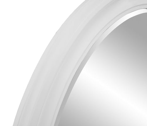 Image of Howard Elliott George Round Matte White Wall Mirror, Bevelled Vintage Hanging Wood Framed Vanity Mirrors for Home Decor, Living Room, Bathroom, Bedroom, or Hallway, 36 Inch Round