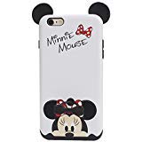 Dual-Layer Black White Minnie Mouse Bow Tie Finger Ring Holder Case for iPhone 7 8 iPhone7 iPhone8 Regular Shockproof Thick Protective Shockproof 3D Disney Cartoon Cute Lovely Hot Girls Teens Kids