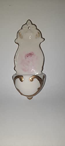 Nr.1 BOMBONIERA ACQUASANTIERA in PORCELLANA BISQUIT REALIZZATA A MANO CON DECORO ANGELO ROSA e ORO ALTEZZA Cm.12 LARGHEZZA Cm.5 NASCITA BATTESIMO NOZZE PH19