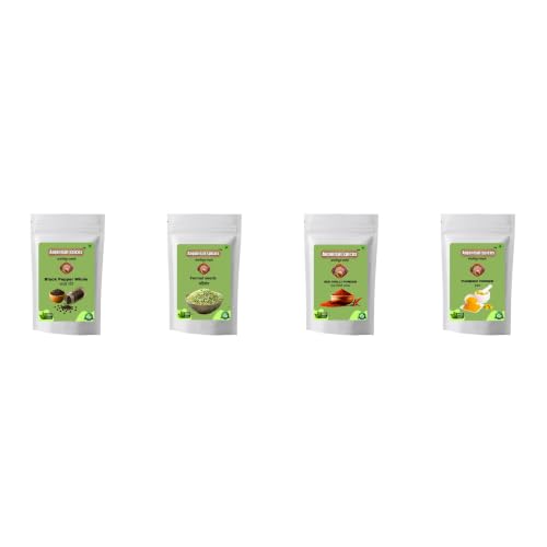 Image of Anjanisut Spices Black Pepper Whole, Fennel Seeds, Red Chilli Powder, Turmeric Powder, Combo of 4, Bold Pungent Flavor | Sweet Mouth Freshener | Sharp Fiery Lal Mirch | High Curcumin Haldi, 100g each Total 400 Gram
