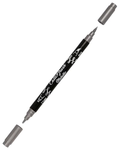 ONLINE Calli.Brush Pen mit Double-Tip Metallic Silver, Pinsel- und Kalligraphie-Spitze, Handlettering Brush-Pen, bunte Bullet-Journal Stifte, Kalligrafie-Stifte
