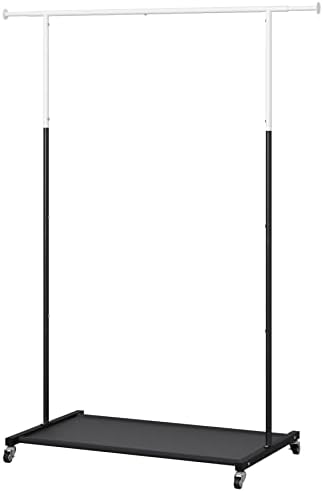 Dttwacoyh Adjustable Clothes Rack with Lockable Wheels,Heavy Duty Clothing Garment Rack with Shelves for Bedroom,Livingroom,Dorm (White-Black)
