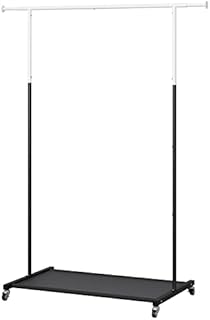 Dttwacoyh Adjustable Clothes Rack with Lockable Wheels,Heavy Duty Clothing Garment Rack with Shelves for Bedroom,Livingroom,Dorm (White-Black)