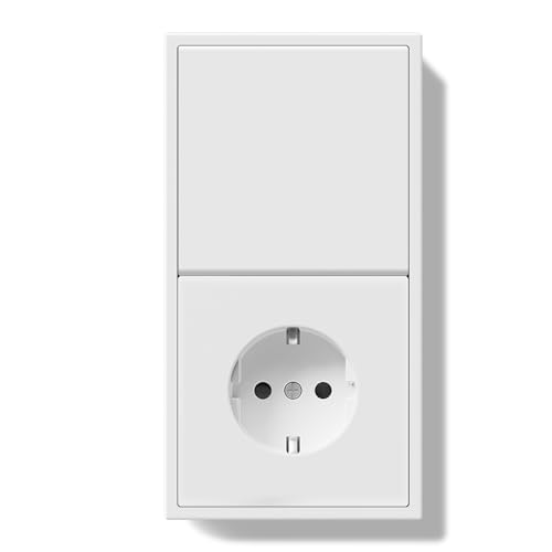 BSEED LIFE Lichtschalter mit Steckdose, 1 Fach 1 Weg Doppelt Lichtschalter Unterputz mit PC Rahmen，80 * 150mm Unterputz Steckdose mit Lichtschalter，Kabelklemmen & Krallen, Einfache Montage，Weiß