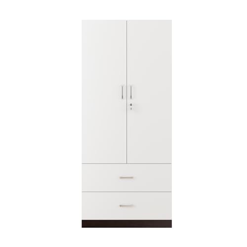 Image of VIKI Wardrobe | Wooden Almirah for Clothes,Door for Bedroom, 2 Door Wardrobe with Drawer & Hanging Space (Dark Wenge, Frosty White - 40D x 80W x 180H) | 1 Year Warranty | Free Assembly