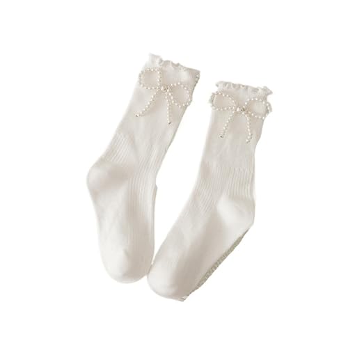 OJEVMLFVQ Ruffle Socks 2pcs Women Socks Cotton Female Thin Summer Pearl Stockings Lace Sock White Black Ruffle Girls Sox(White)