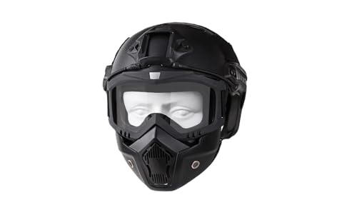 Capacete e máscara Airsoft, com óculos removíveis ajustáveis Airsoft proteção de máscaras completas, tática militar CS Game Gear Gear (preto)