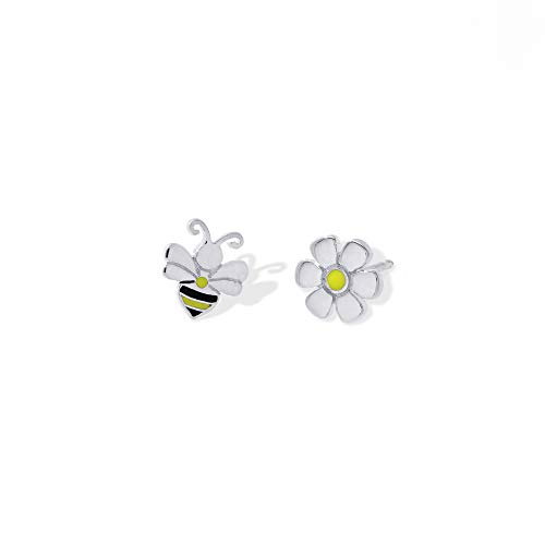 Boma Jewelry Sterling Silver Bee & Flower Mismatched Stud Earrings