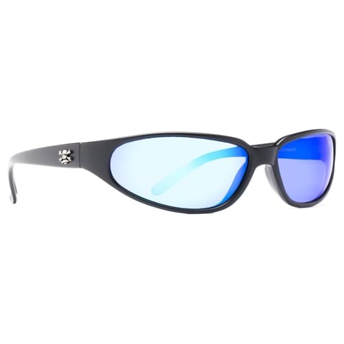Calcutta Women's Matte Black Frame/Blue Mirror Lens Round Sunglasses