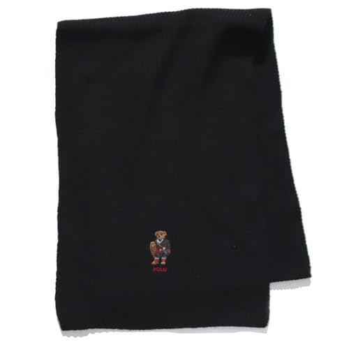 [POLO RALPH LAUREN] ポロラルフローレン PC1455 MUFFLER マフラー ポロベア ウール ユニセックス ストール クマ 刺繍 ギフト (BLACK(001), ONE SIZE) [並行輸入品]