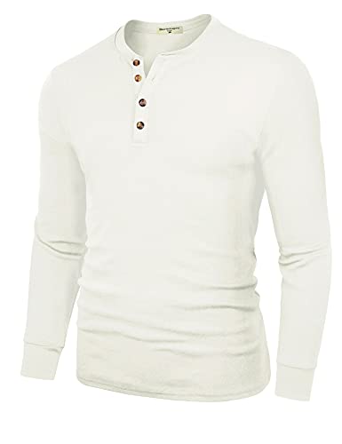 Derminpro Men's Henley Long-Sleeved Casual Slim Fit Cotton Thermal Undershirts Off White Medium