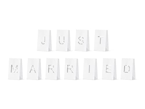 PartyDeco Papierlaterne Just Married Hochzeit 19 cm x 11 Stück Lichttüten Windlicht Papiertüten weiß