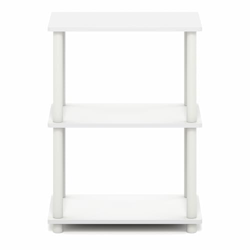 Image of Furinno Turn-N-Tube Storage Shelves, 3-Tier Book Shelf, Corner Shelf, Toolless Open Shelves, for Organization and Storage, Living Room, Garage, Home Office, White