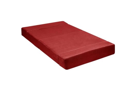 Image of Los Angeles Foldable 1 Seater Sofa Cums Bed, Sofa Bed 3 X 6 Feet Jute Fabric Washable Cover- Including Cushion Perfect for Living Room - Red Color