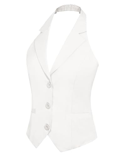 MINTLIMIT Womens Halter Neck Vest Notch Lapel Button Front Waistcoat Vintage Dressy Crop Tuxedo Suit Vests with Pockets2