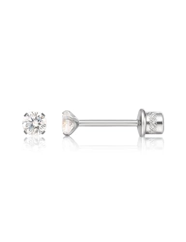 Limerencia Small G23 Titanium Earrings Screw Backs Double Sided White Cubic Zirconia Studs 20G Hypoallergenic Piercing Post Studs for Sensitive Ears