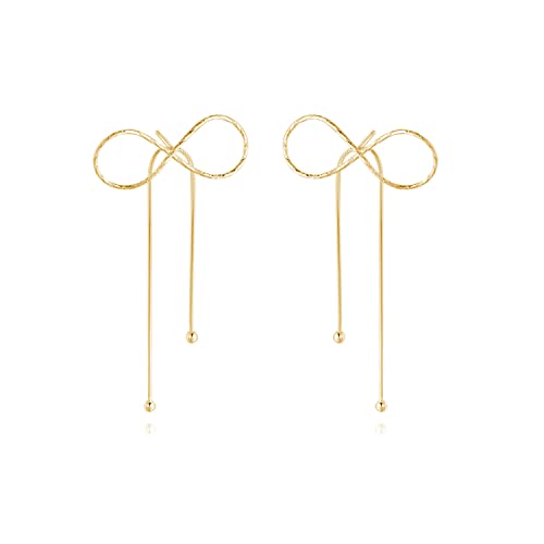 Reffeer Solid 925 Sterling Silver Bow Drop Earrings Dangle for Women Teens Bowknot Dangle Earrings Studs