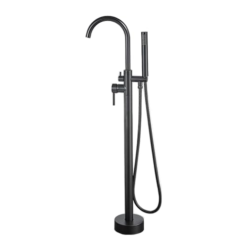 Mixeur de douche de baignoire noire en laiton avec douchette à jet cascade orientable