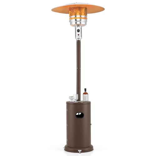 Tangkula 50,000 BTU Propane Outdoor Heater, Patio Heater with Strengthened Stainless Steel Burner, Tip-Over, Flame-Out Protection and Wheels, Outdoor Heaters for Patio (Brown)