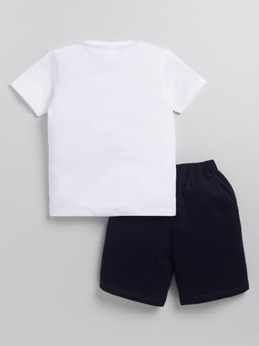 Image of LITTLE NINJA Pure Cotton Knee Length Half Sleeve Thor Printed Tee & Shorts Set - Blue 0-6M