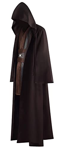 Sampepa Men's Tunic Costume Halloween Anakin Costume Brown Tunic Hooded Robe Cosplay Full Set Knight Uniform Adult Outfit (Brown, 3X-Large) #TOP4