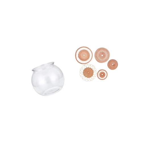 Leefasy Transparent Small Tank Small Round Ornament Aquarium Bowl for Office Table Home Decors Unique Rattan Woven Wall Art for Tea Room