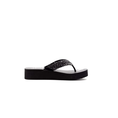 Skechers Skechers Womens Vinyasa-Bindu Thong Sandals, Black Mitobuck Jewel Trim, 7 UK