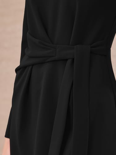 Women's Knee Length Pencil Dress Long Sleeve Tie Waist Church Work Sheath Dresses4