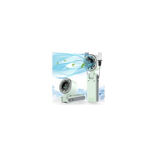 PlayHot Portable Handheld Turbo Fan, 5 Gear Wind, Battery Operated, Up to 12 Working Hours, 3 IN 1 Hand Fan with Air Turbo Tech Cooling Fans for Outdoor Activities, Travel, Beach (Green)