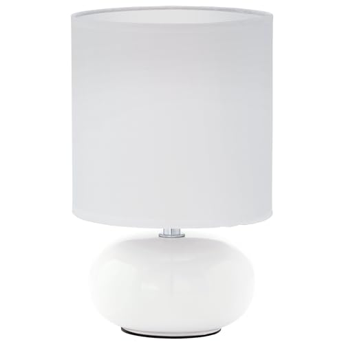 Eglo Trondio Lampada da tavolo in ceramica e tessuto, lampada da comodino colore bianco, lampada da soggiorno, lampada con interruttore, attacco E14
