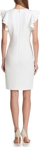Image of Tommy Hilfiger Women's Sleeveless Ruffle Hem Jewel Neck Crepe Sheath Mini Dress
