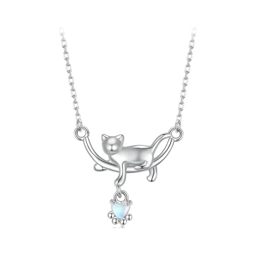 Collier en Argent 925 pour Femmes Cadeaux Bijoux Chat Anniversaire