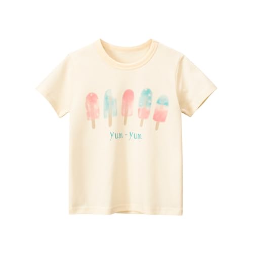 Toddler Baby Girls Short Sleeve T-Shirts Graphic Crewneck Tees Tops Summer Clothes for Girls 2-8 Years (Beige,90/18-24 M,Unisex,Big Kid,US,Age,18 Months,24 Months)