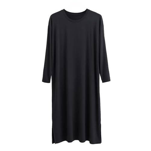 Mens Nightgown Nightshirt Sleep Shirts Night Gown Sleeping Lounge Comfy Stretchy Crew Neck Long Sleeve