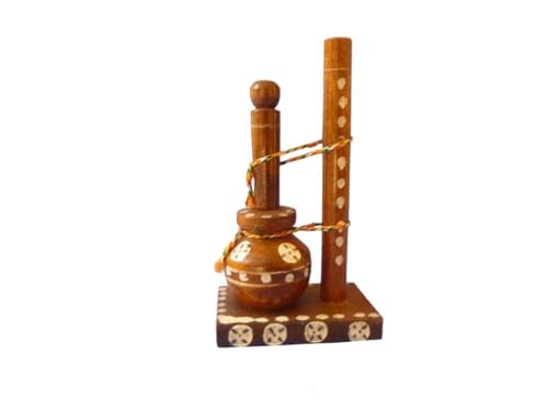 Traditional Wooden Matki Bansuri Set | Decorative Kanha Showpiece for Pooja & Gift