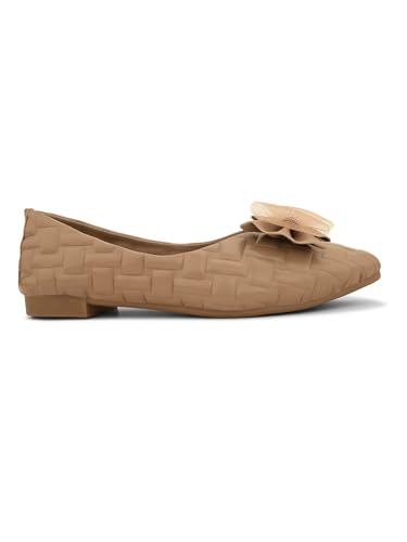 Image of XE Looks Textured Flats with Mesh Bow - Elegant Design, Comfortable Fit, Perfect for Adding a Chic Touch to Outfits for Girls & Womens