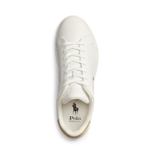 Image of POLO RALPH LAUREN, Mens, Heritage Court II Leather Sneakers, Deckwash White /Bone, 10.5, Medium