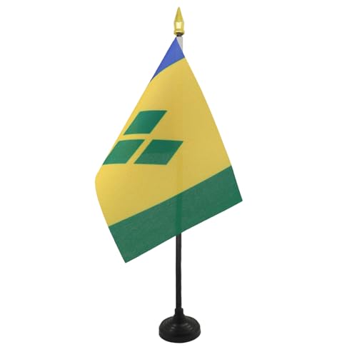 AZ FLAG - Tischflagge St. Vincent Und Die Grenadinen - 15x10 cm Goldene Splitze - Saint Vincent Und Die Grenadinen Tischfahne 10 x 15 Cm - Flaggen