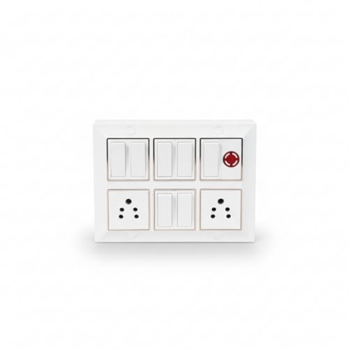 Image of A1 LED 12 Modular Gang Box Switch Board with 7 Switches, 2 Socket & Indicator | Wall Mounted Electrical Panel for Home, Kitchen, Office | Heavy Duty Shockproof Durable Design