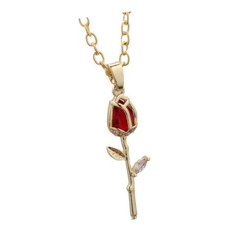 [�C���X�N] Fashionable Delicate Tulips Design Necklace in Gold with Crystals Accent Ideal for Daily Wear or Parties Supplies Elegant